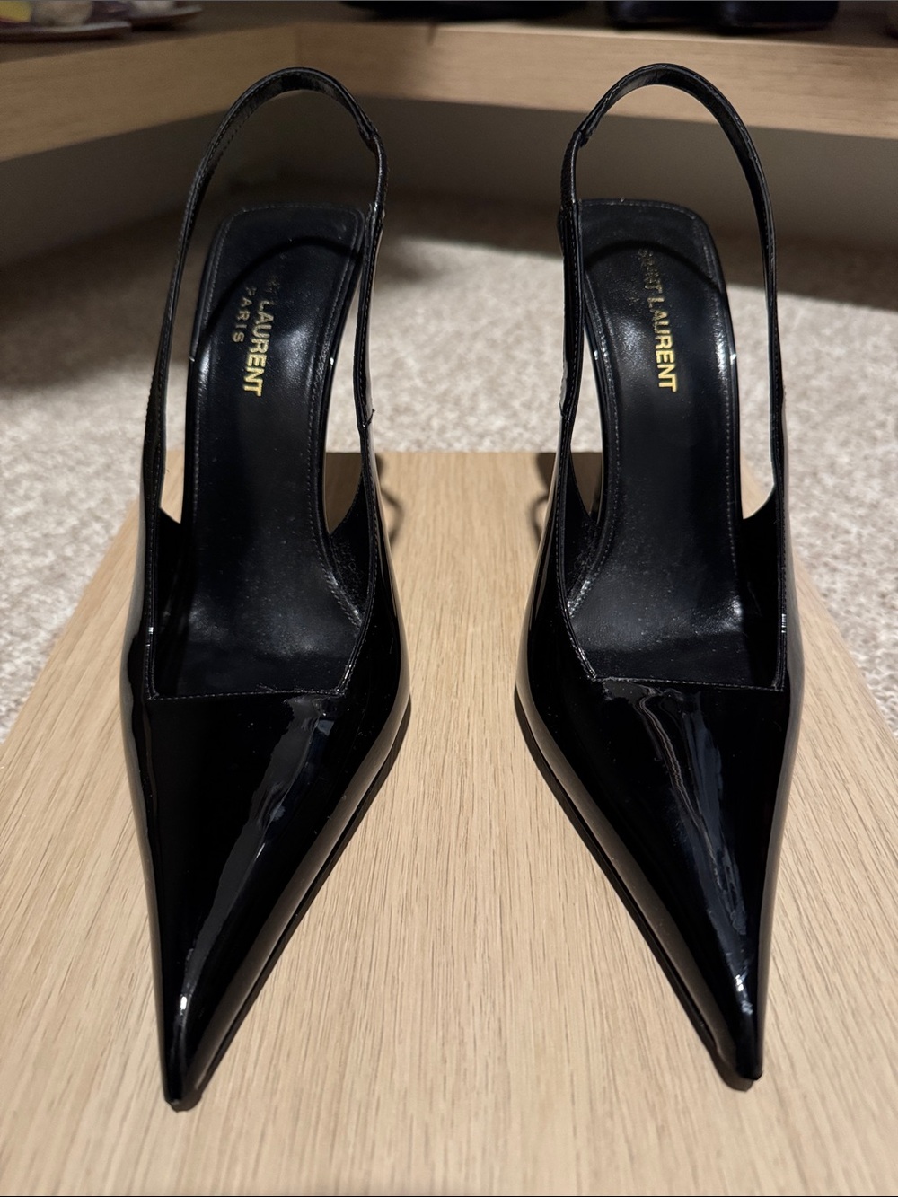 Saint Laurent Glossy Black Patent Pointed Slingback Pumps